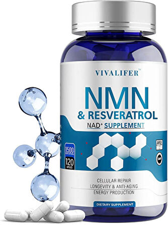 VIVALIFER NMN+NİACİNAMİDE+TMG+Resveratrol Anti-Aging & Antioxidant AGE 1500MG Nicotinamide 120 Caps