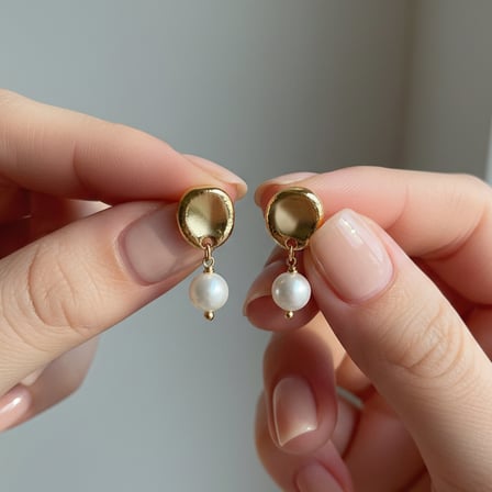 14k Altın Kaplama Sallantılı Gerçek İnci Küpe