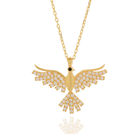 Vaoov 925 Ayar Gümüş Gold Taşlı Anka Kuşu Kolye