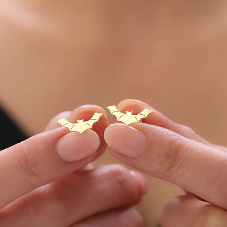 925 Ayar Gümüş Gold Yarasa Küpe