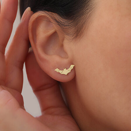 925 Ayar Gümüş Gold Yarasa Küpe