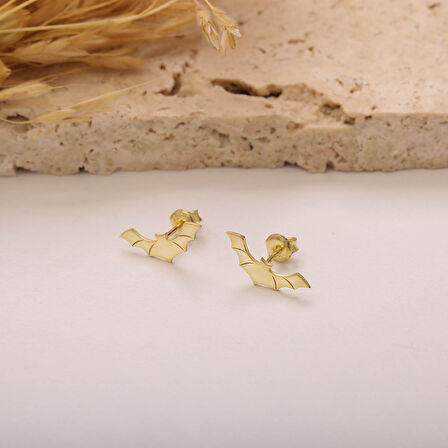 925 Ayar Gümüş Gold Yarasa Küpe