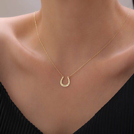 925 Ayar Gümüş İsimli Şans Sembolü Nal Kolye