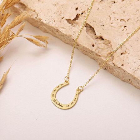 925 Ayar Gümüş İsimli Şans Sembolü Nal Kolye