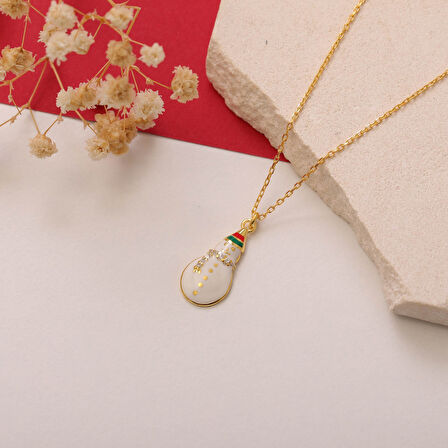 925 Ayar Gümüş Beyaz Mineli Kardan Adam Kolye