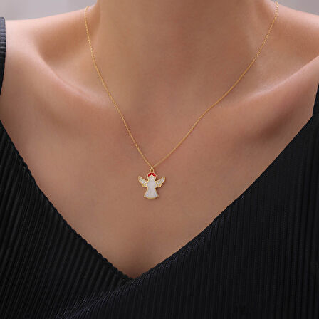 925 Ayar Gümüş Beyaz Mineli Melek Kolye