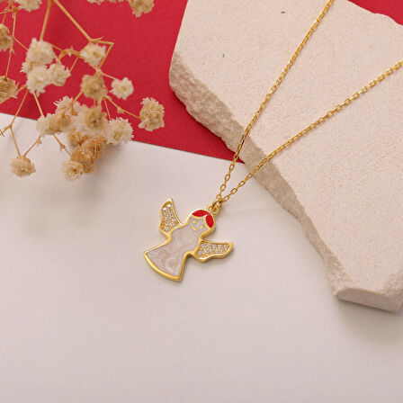 925 Ayar Gümüş Beyaz Mineli Melek Kolye