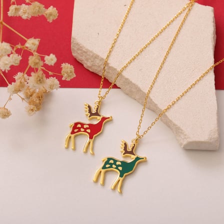 925 Ayar Gümüş Mineli Yılbaşı Geyik Figürü Kolye