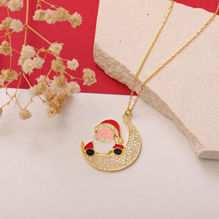 925 Ayar Gümüş Mineli Noel Baba ve Ay Kolye