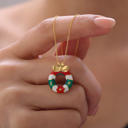 925 Ayar Gümüş Mineli Yılbaşı Kapı Dekorasyonu ve Kurdele Kolye