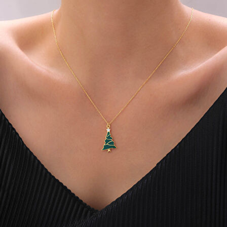 925 Ayar Gümüş Yılbaşı Hediyesi Mineli Çam Ağacı Kolye