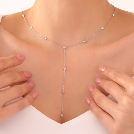 925 Ayar Gümüş Sallantılı Taşlı Choker Kolye