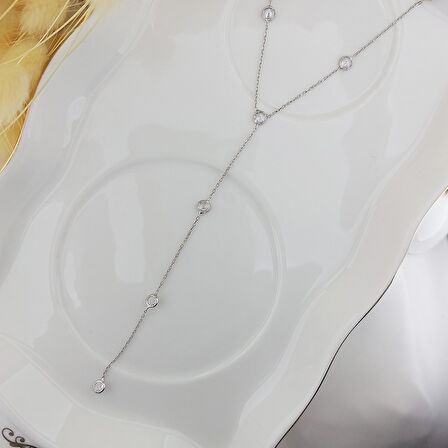 925 Ayar Gümüş Sallantılı Taşlı Choker Kolye