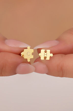 925 Ayar Gümüş Harfli Puzzle Küpe