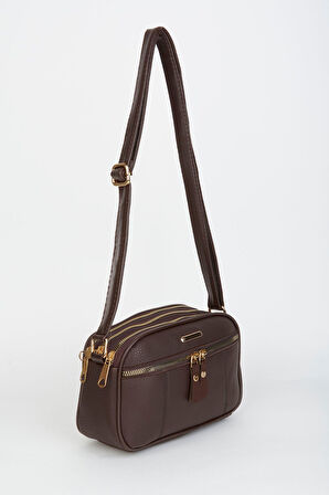 Kadın Sincap Acı Kahve 4 Bölmeli Suni Deri Orta Boy Fermuar Kapama El Kol Ve Omuz Çantası