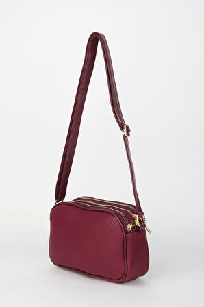 Kadın Sincap Bordo 4 Bölmeli Suni Deri Orta Boy Fermuar Kapama El Kol Ve Omuz Çantası