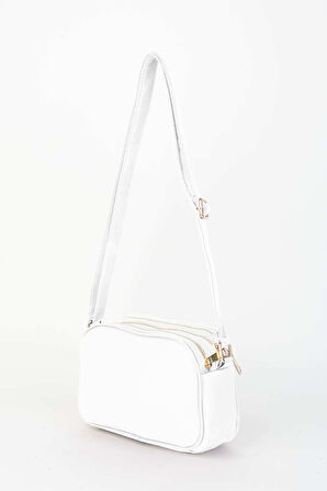 Kadın Sincap Beyaz 4 Bölmeli Suni Deri Orta Boy Fermuar Kapama El Kol Ve Omuz Çantası