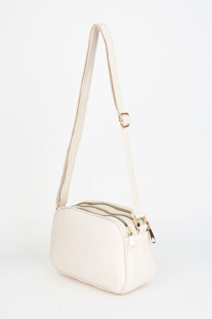 Kadın Sincap Krem 4 Bölmeli Suni Deri Orta Boy Fermuar Kapama El Kol Ve Omuz Çantası