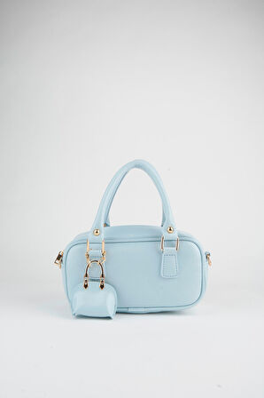 Kadın Lale Bebe Mavi Çanta Charm Detaylı Rugan Deri Fermuar Kapama El Kol Ve Omuz Çantası