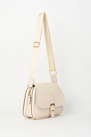 Kadın Yonca Krem 4 Cepli Kapaklı Kolon Askılı Fermuar ve Çıt Çıt Kapama El Kol Ve Omuz Çantası