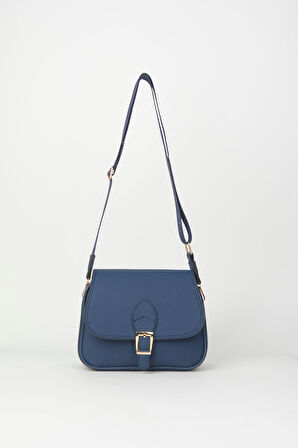 Kadın Yonca Lacivert 4 Cepli Kapaklı Kolon Askılı Fermuar ve Çıt Çıt Kapama El Kol Ve Omuz Çantası