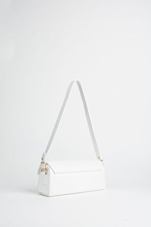 Kadın Gelincik Beyaz Dokulu Suni Deri Astarlı Çıt Çıt Kapama El Kol Ve Omuz Çantası