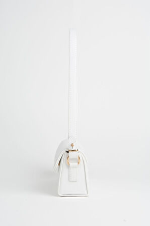 Kadın Gelincik Beyaz Dokulu Suni Deri Astarlı Çıt Çıt Kapama El Kol Ve Omuz Çantası