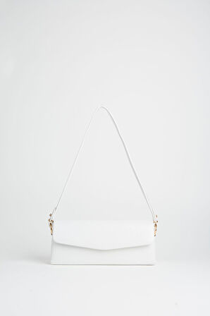 Kadın Gelincik Beyaz Dokulu Suni Deri Astarlı Çıt Çıt Kapama El Kol Ve Omuz Çantası