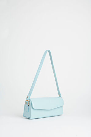 Kadın Gelincik Bebe Mavi Dokulu Suni Deri Astarlı Çıt Çıt Kapama El Kol Ve Omuz Çantası