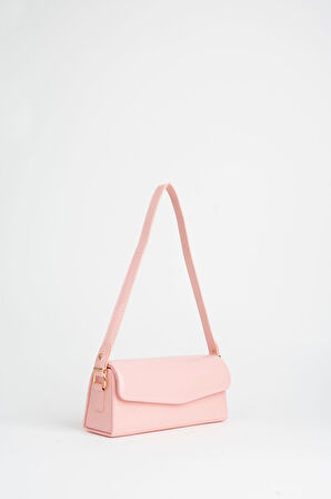 Kadın Gelincik Pembe Dokulu Suni Deri Astarlı Çıt Çıt Kapama El Kol Ve Omuz Çantası