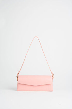 Kadın Gelincik Pembe Dokulu Suni Deri Astarlı Çıt Çıt Kapama El Kol Ve Omuz Çantası