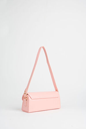 Kadın Gelincik Pembe Dokulu Suni Deri Astarlı Çıt Çıt Kapama El Kol Ve Omuz Çantası