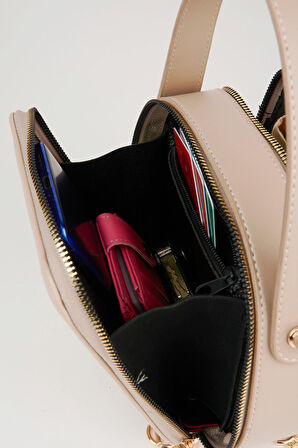 Kadın Hazer Vizon 3 Bölmeli Astarlı Suni Deri Ayarlanabilir Askılı Fermuar Kapama El Ve Omuz Çantası