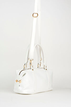 Kadın Ortanca Beyaz Tasarım Kırık Rugan Deri Astarlı Fermuar Kapama El Kol Ve Omuz Çantası