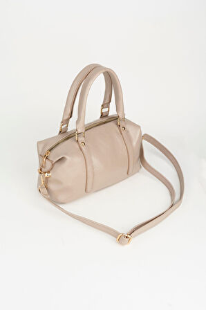 Kadın Ortanca Koyu Vizon Tasarım Rugan Deri Astarlı Fermuar Kapama El Kol Ve Omuz Çantası