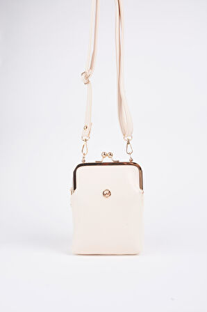 Kadın Mirket Krem 3 Gözlü Burslu Astarlı Fermuar Kapama El Kol Ve Omuz Çantası