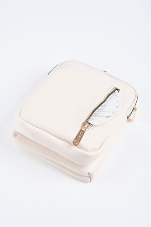 Kadın Mirket Krem 3 Gözlü Burslu Astarlı Fermuar Kapama El Kol Ve Omuz Çantası