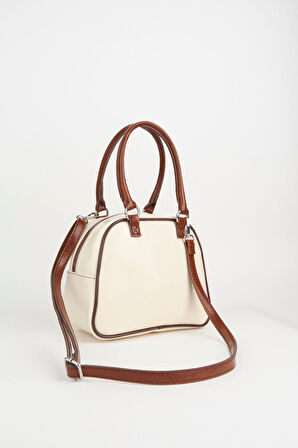 Kadın Krem Retro Spor Ayarlanabilir Askılı Fermuar Kapama El Kol Ve Omuz Çantası