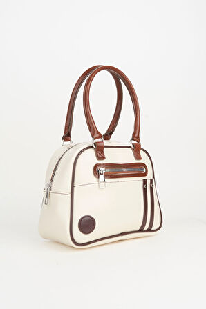 Kadın Krem Retro Spor Ayarlanabilir Askılı Fermuar Kapama El Kol Ve Omuz Çantası