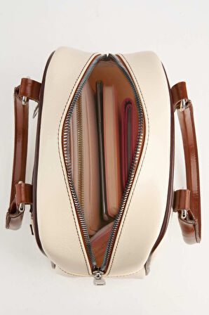 Kadın Krem Retro Spor Ayarlanabilir Askılı Fermuar Kapama El Kol Ve Omuz Çantası