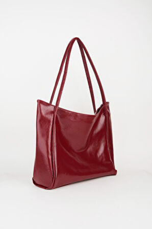 Kadın Torba Bordo Kırışık Suni Deri Büyük Boy Fermuar Kapama El Kol Ve Omuz Çantası