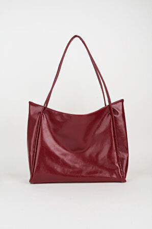 Kadın Torba Bordo Kırışık Suni Deri Büyük Boy Fermuar Kapama El Kol Ve Omuz Çantası