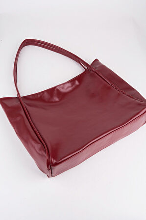 Kadın Torba Bordo Kırışık Suni Deri Büyük Boy Fermuar Kapama El Kol Ve Omuz Çantası