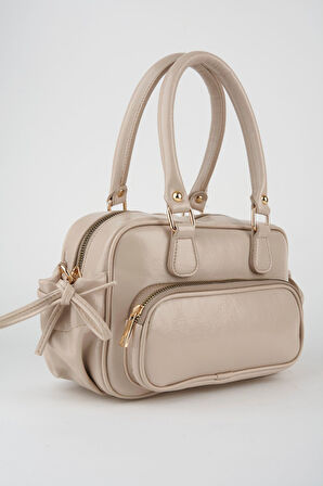 Kadın Mila Vizon Kırışık Parlak Suni Deri Fermuar Kapama Askılı El Kol Ve Omuz Çantası