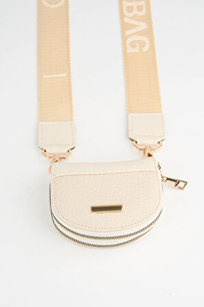 Kadın Krem Tasarım 2 Bölmeli Mini Boy Fermuar Kapama Cüzdan Ve Omuz Çantası