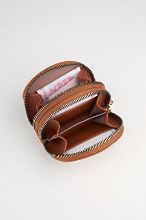 Kadın Taba Tasarım 2 Bölmeli Mini Boy Fermuar Kapama Cüzdan Ve Omuz Çantası