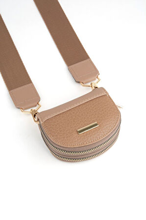 Kadın Vizon Tasarım 2 Bölmeli Mini Boy Fermuar Kapama Cüzdan Ve Omuz Çantası