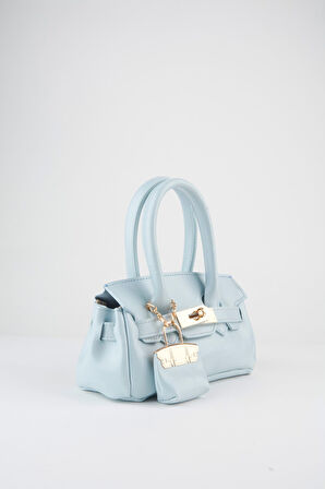 Kadın Kasa Bebe Mavi Charm Hediyeli Tasarım Çevirme Kilit Kapama El Kol Ve Omuz Çantası