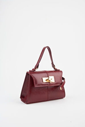 Kadın Nergis Bordo Tasarım Kilit Çıt Çıt Kapama Suni Deri Astarlı El Kol Ve Omuz Çantası