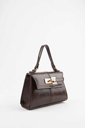 Kadın Nergis Acı Kahve Tasarım Kilit Çıt Çıt Kapama Suni Deri Astarlı El Kol Ve Omuz Çantası